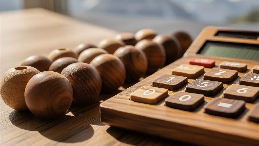 Espace de travail d'un entrepreneur avec des outils de calcul et une vue sur les montagnes savoyardes en arrière-plan.