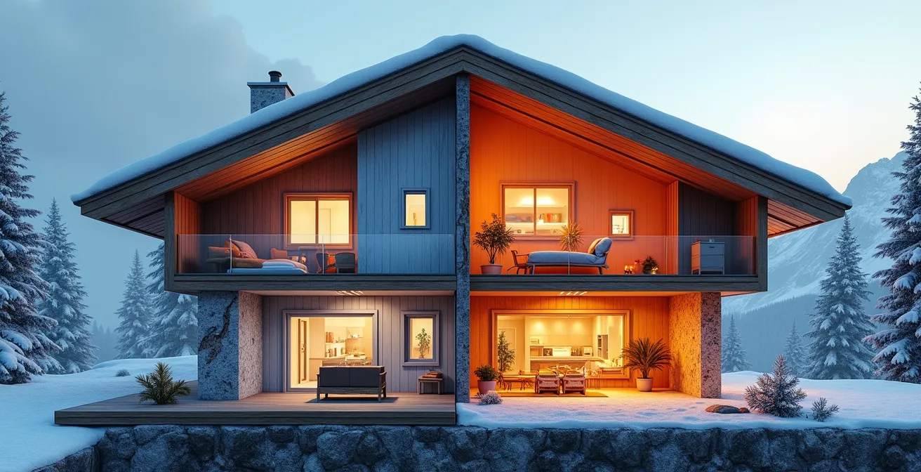 Coupe schématique d'une maison montrant les flux d'air et zones de condensation avec et sans VMC adaptée