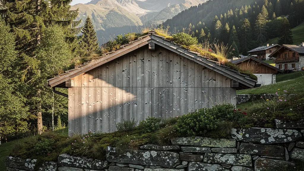 Bâtiment écologique en bois local parfaitement intégré dans le paysage montagnard