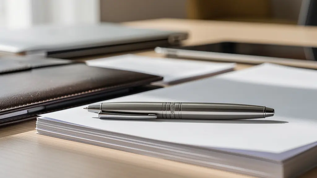 Organisation méticuleuse de documents d'entreprise sur bureau moderne avec ordinateur fermé