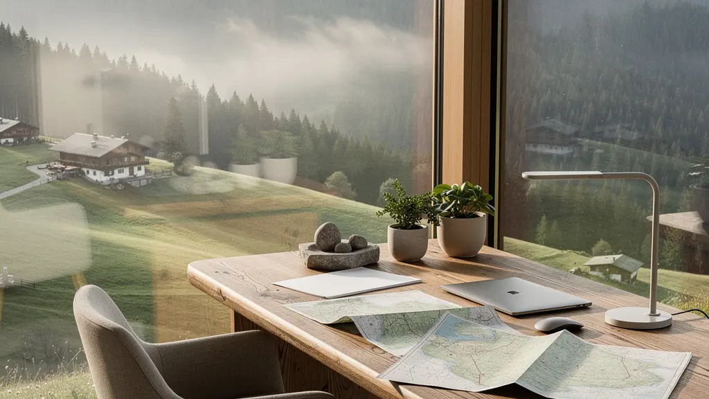 Entrepreneur travaillant dans un bureau avec vue sur un parc naturel régional