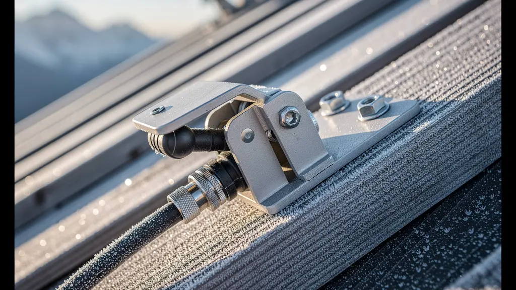Installation technique d'une antenne satellite sur un toit enneigé