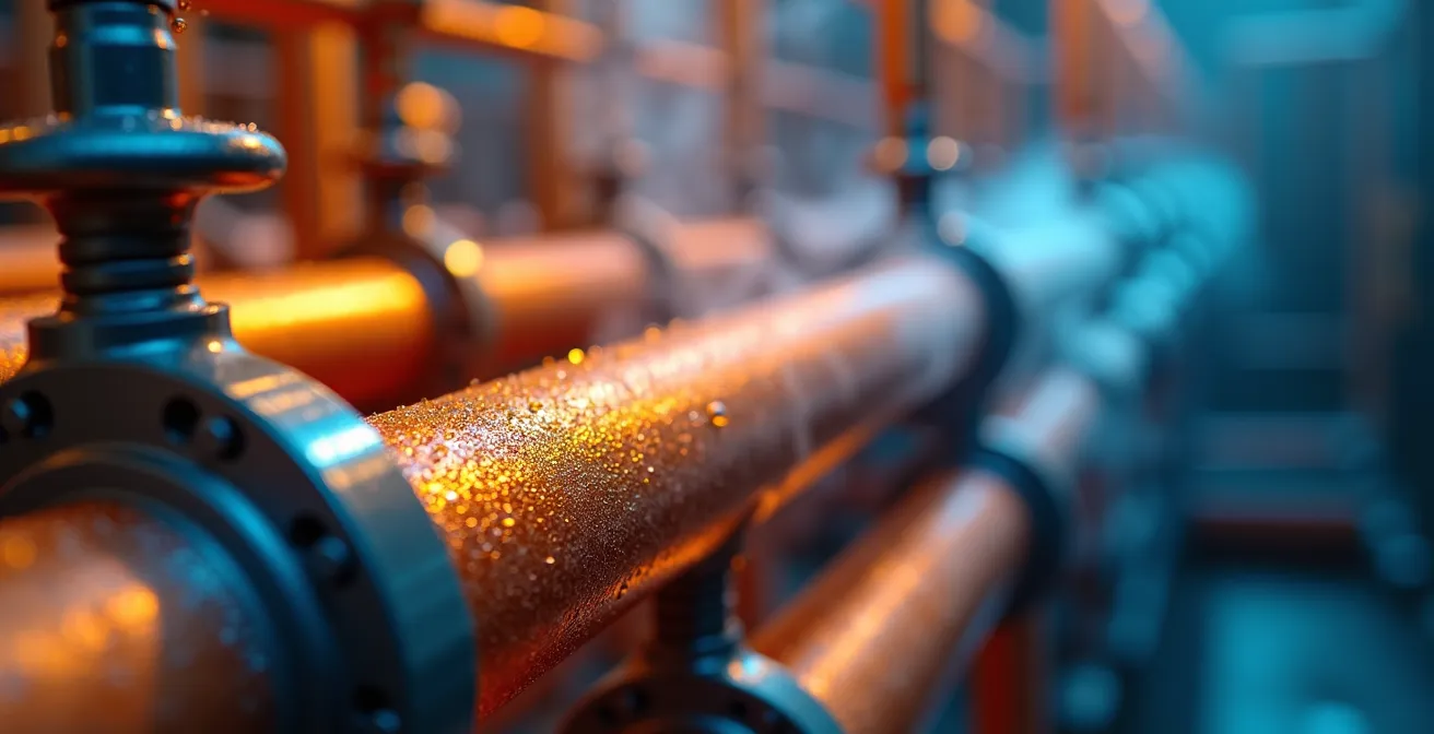 Système de récupération de chaleur industrielle avec tuyauteries et échangeurs thermiques en environnement alpin