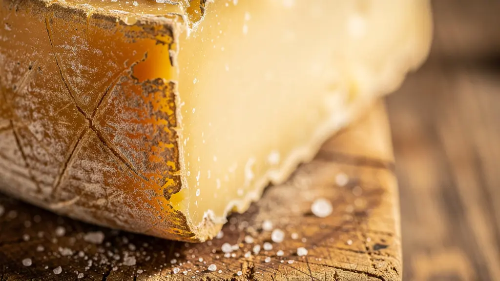 Détail macro de fromages savoyards artisanaux avec textures naturelles
