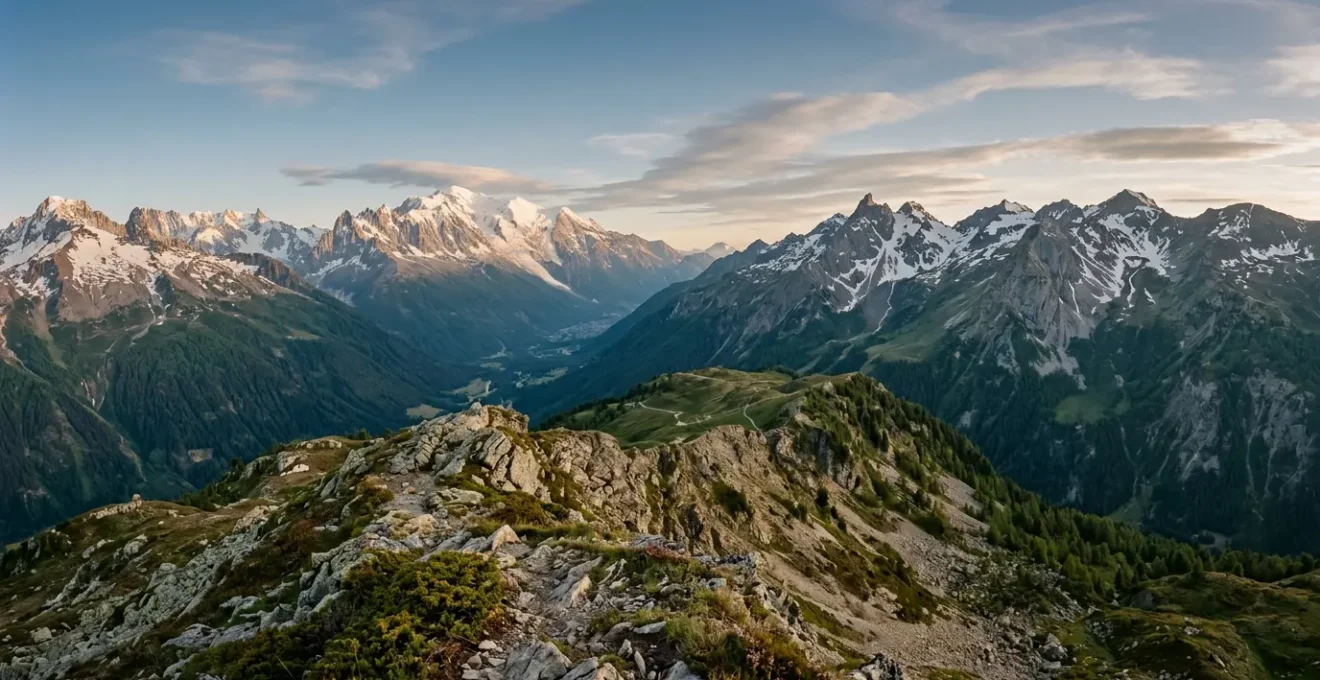 Panorama des massifs alpins savoyards illustrant l'unité géographique entre Savoie et Haute-Savoie